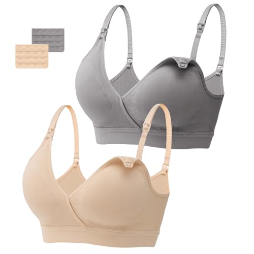 HBselect 2 Stück Still-BH Ohne Bügel Schwangerschafts-BH Nahtlos Mutterschaft Umstands Mit Zusätzlichen Verlängerungen Blaurot*2 S von HBselect