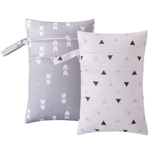 HBselect 2 Stück Nasstasche Wetbag Kindergarten wiederverwendbar Wet Dry Bag Windeltasche Nassbeutel Personalisiert for Baby Puzzle Geometrie von HBselect