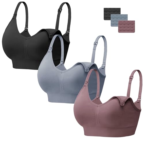 HBselect 3 Pcs Schwangerschafts Still BH Nahtlos mit zusätzlichen BH-Verlängerungen Stillen und Schlaf Ohne Bügel für Damen Blaurot Blau Schwarz M von HBselect