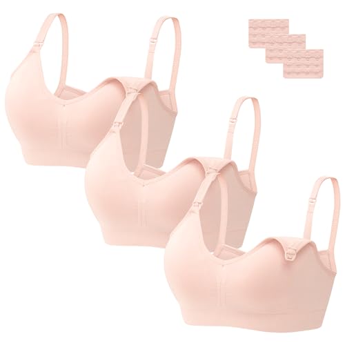 HBselect 3 Pcs Schwangerschafts Still BH Nahtlos mit zusätzlichen BH-Verlängerungen Stillen und Schlaf Ohne Bügel für Damen Rosa * 3 M von HBselect