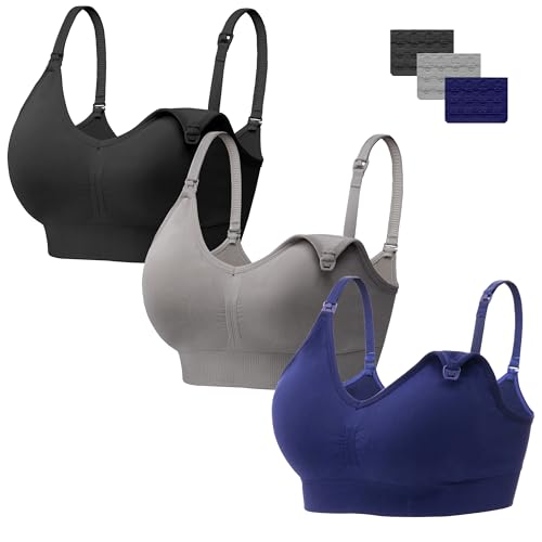 HBselect 3 Pcs Schwangerschafts Still BH Nahtlos mit zusätzlichen BH-Verlängerungen Stillen und Schlaf Ohne Bügel für Damen Schwarz XL von HBselect