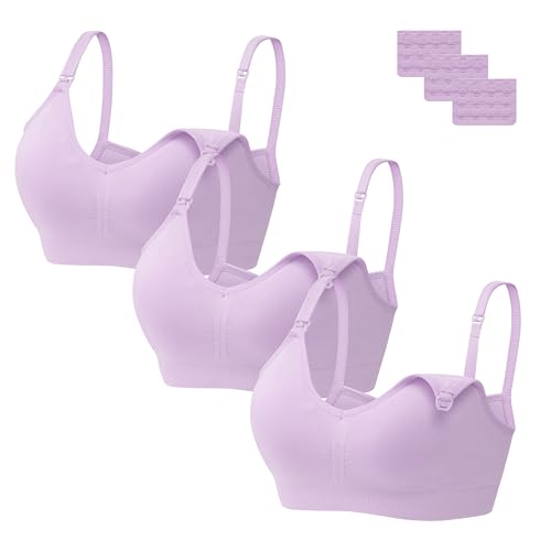 HBselect 3 Pcs Schwangerschafts Still BH Nahtlos mit zusätzlichen BH-Verlängerungen Stillen und Schlaf Ohne Bügel für Damen Violett * 3 L von HBselect