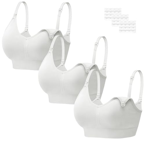 HBselect 3 Pcs Schwangerschafts Still BH Nahtlos mit zusätzlichen BH-Verlängerungen Stillen und Schlaf Ohne Bügel für Damen Weiß * 3 M von HBselect