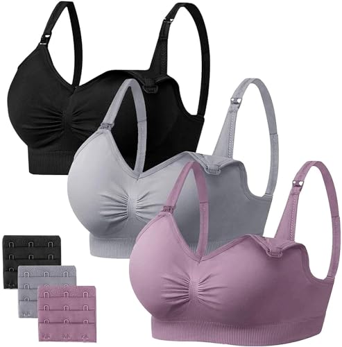 HBselect 3 Pcs Schwangerschafts Still BH Nahtloser Still-BH mit zusätzlichen BH-Verlängerungen Stillen und Schlaf Ohne Bügel für Damen von HBselect