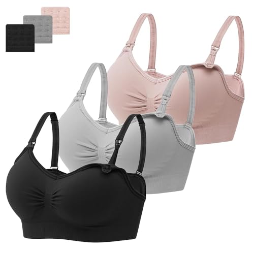 HBselect 3 Pcs Schwangerschafts Still BH Nahtloser Still-BH mit zusätzlichen BH-Verlängerungen Stillen und Schlaf Ohne Bügel für Damen Schwarz Grau Rosa XXL von HBselect