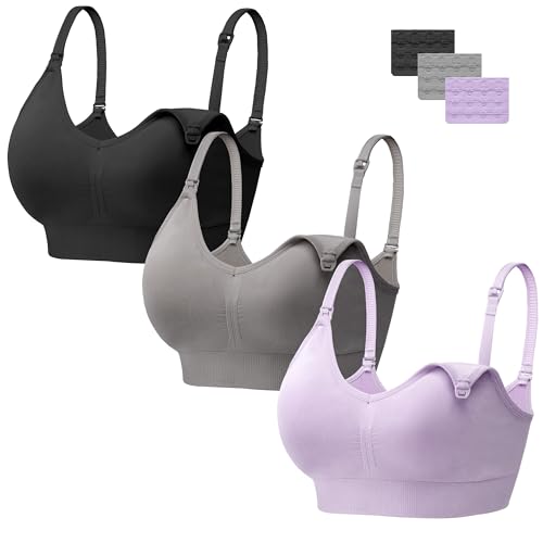 HBselect 3 Pcs Schwangerschafts Still BH Nahtloser Still-BH mit zusätzlichen BH-Verlängerungen Stillen und Schlaf Ohne Bügel für Damen von HBselect