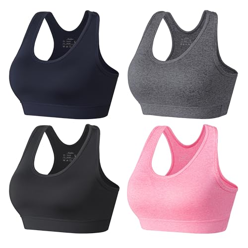 HBselect 3stk Sport BH Bustier Damen Bralette Nathloser mit Polstern Sportbekleidung Baumwolle ohne Bügel atmungsaktiv Joggen Yoga Jumping Fitness Schwarz Grau Rosa Dunkelblau L von HBselect