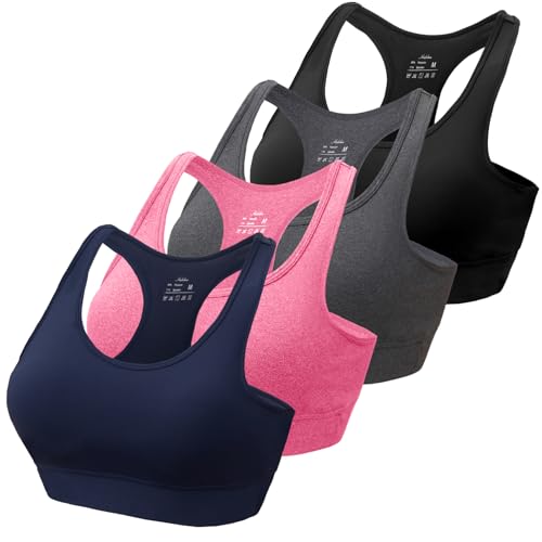 HBselect Sport BH Bustier Damen Bralette Nathloser mit Polstern Sportbekleidung Baumwolle ohne Bügel atmungsaktiv Joggen Yoga Jumping Fitness Schwarz Grau Rosa Dunkelblau M von HBselect