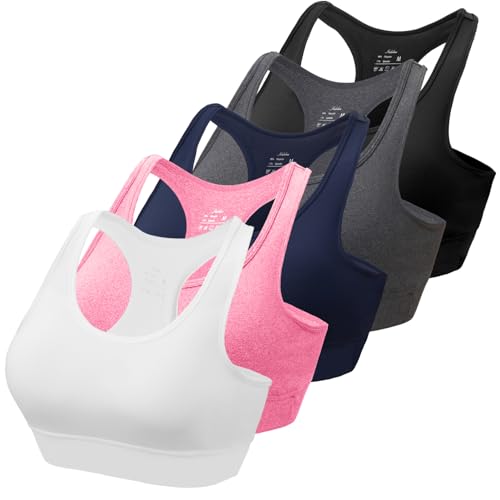 HBselect 3stk Sport BH Bustier Damen Bralette Nathloser mit Polstern Sportbekleidung Baumwolle ohne Bügel atmungsaktiv Joggen Yoga Jumping Fitness Schwarz Grau Weiß Rosa Dunkelblau XL von HBselect