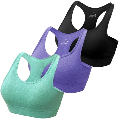 HBselect Sport BH Bustier Damen Bralette Nathloser mit Polstern Sportbekleidung Baumwolle ohne Bügel atmungsaktiv Joggen Yoga Jumping Fitness Schwarz Lila Grün L von HBselect