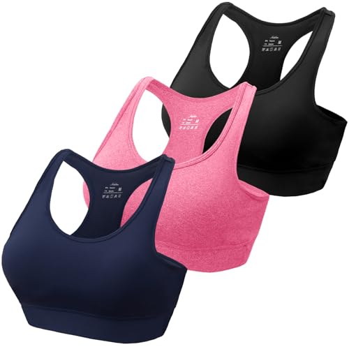 HBselect Sport BH Bustier Damen Bralette Nathloser mit Polstern Sportbekleidung Baumwolle ohne Bügel atmungsaktiv Joggen Yoga Jumping Fitness Schwarz Rosa Dunkelblau M von HBselect