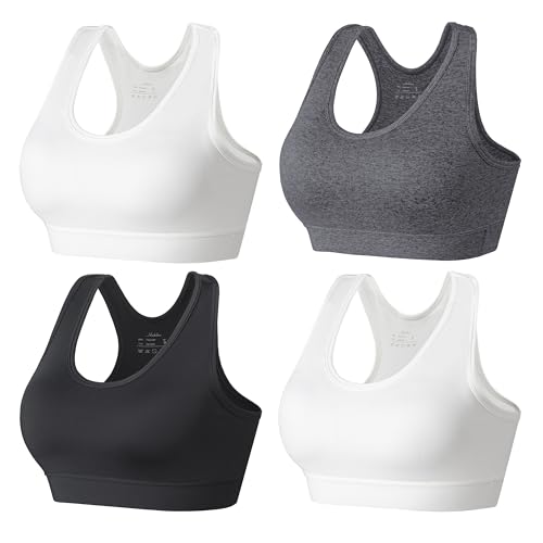 HBselect Sport BH Bustier Damen Bralette Nathloser mit Polstern Sportbekleidung Baumwolle ohne Bügel atmungsaktiv Joggen Yoga Jumping Fitness Schwarz Weiß*2 Grau L von HBselect