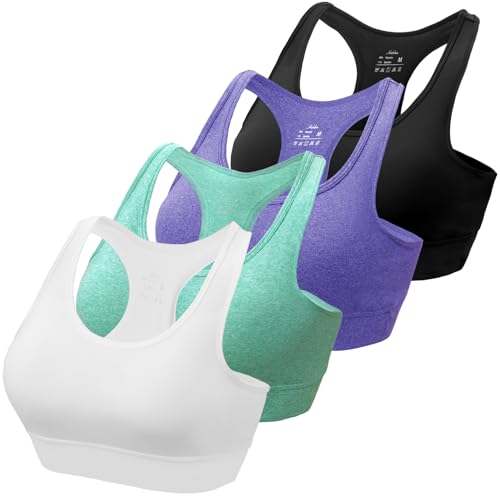 HBselect Sport BH Bustier Damen Bralette Nathloser mit Polstern Sportbekleidung Baumwolle ohne Bügel atmungsaktiv Joggen Yoga Jumping Fitness Schwarz Weiß Lila Grün M von HBselect