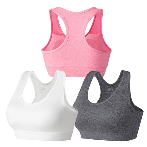 HBselect Sport BH Bustier Damen Bralette Nathloser mit Polstern Sportbekleidung Baumwolle ohne Bügel atmungsaktiv Joggen Yoga Jumping Fitness Weiß Grau Rosa M von HBselect