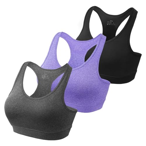 HBselect 3stk Sport BH Bustier Damen Bralette Nathloser mit Polstern Sportbekleidung Polyesterfaser ohne Bügel atmungsaktiv Joggen Yoga Jumping Fitness von HBselect