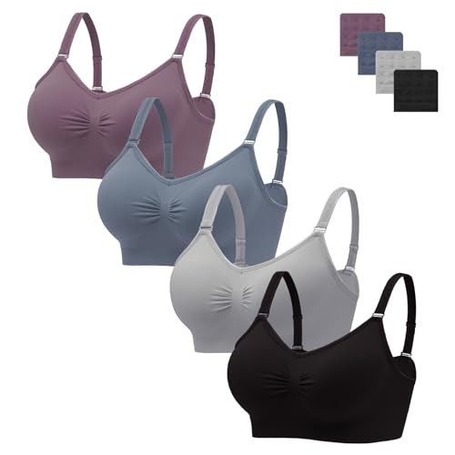 HBselect 4er Pack Gepolsterte BHS ohne Bügel Damen Rückenfrei Nahtlose Bralettes Bügelloser T-Shirt BHS Sports Bra Yoga Bustier für Frauen Mädchen von HBselect