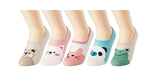 HBselect 5 Paar Füßlingen Kinder Damen Unsichtbare Sneker Socken Cartoon atmungsaktive saugfähige Baumwollsocken mit Rutschfestem Silkon von HBselect