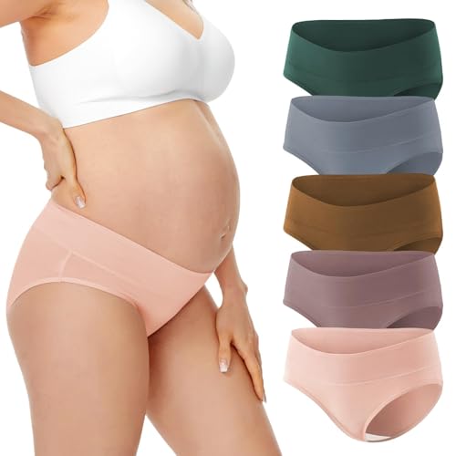 HBselect 5er Unterhosen für Schwangere Umstandsmode Hösschen Damen Unterwäsche aus Baumwolle Schwangerschaft Postpartum Slip Waldfarbschema XXL von HBselect