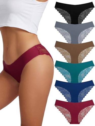 HBselect 6PCS Seamless Slips Damen Nahtlose Unterwäsche Spitzen Hipster Frauen Sexy V Waisted Unterhosen Atmungsaktiv Angenehme Panties Passform von HBselect