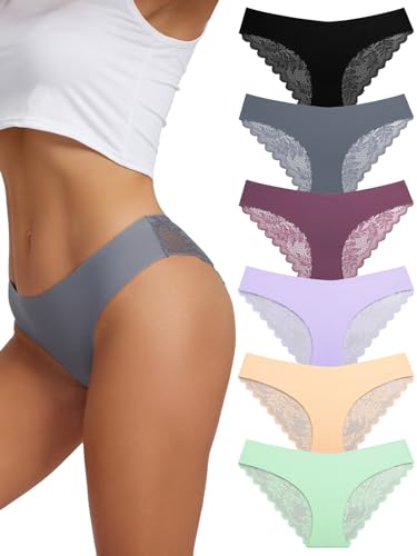 HBselect 6PCS Seamless Slips Damen Nahtlose Unterwäsche Spitzen Hipster Frauen Sexy V Waisted Unterhosen Atmungsaktiv Angenehme Panties Passform von HBselect