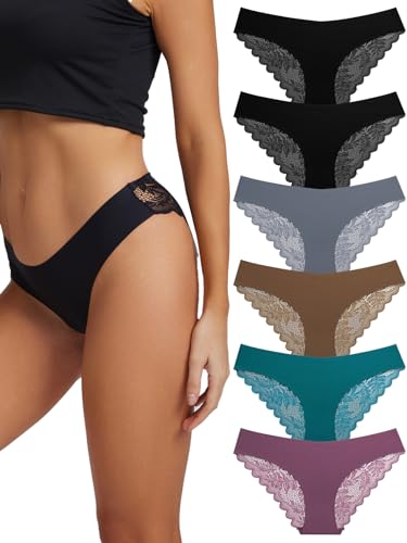 HBselect 6PCS Seamless Slips Damen Nahtlose Unterwäsche Spitzen Hipster Frauen Sexy V Waisted Unterhosen Atmungsaktiv Angenehme Panties Passform von HBselect