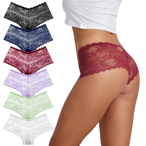 HBselect 6er Pack Spitze Unterwäsche Unterhosen Damen Sexy Unterwäsche für Frau Weiche und Bequem Slip Nahtlos Hipster Spitzenhöschen Panties Mehrpack von HBselect