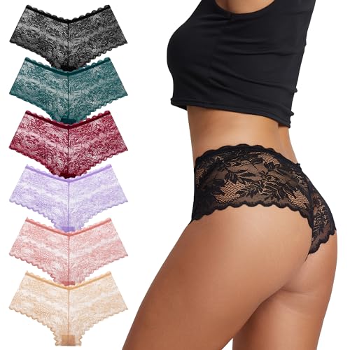 HBselect 6er Pack Spitze Unterwäsche Unterhosen Damen Sexy Unterwäsche für Frau Weiche und Bequem Slip Nahtlos Hipster Spitzenhöschen Panties Mehrpack von HBselect