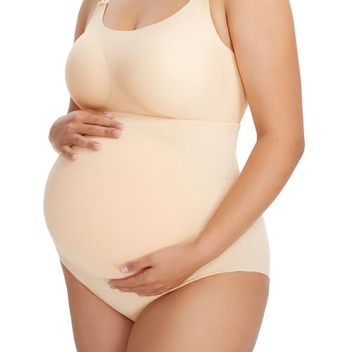 HBselect Damen Umstandsmode Hohe Taille Unterwäsche Schwangerschaft Nahtlos Weich Hipster Überbauch Umstandsslip-Schwangerschaftsslip E:Beige XL von HBselect