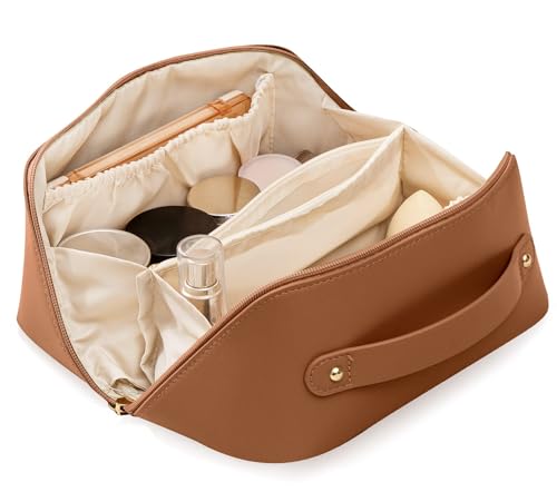 HBselect Kosmetiktasche Schminktasche Reise Make-up Bag wasserdichte Tasche mit Vier Farben zur Auswahl, tragbarer Kosmetik Organizer Reisekosmetiktasche Frau Damen Hellbraun von HBselect