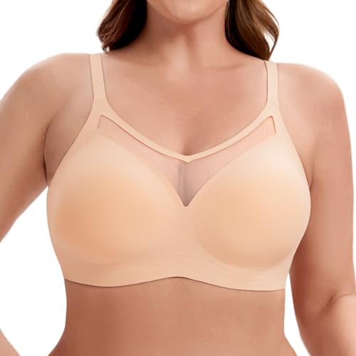 HBselect Nahtloser BH Damen Ohne Bügel Spitzen BHS V-Ausschnitt Bralette Weicher Push-Up BH Gepolstert Klassische Bustier T-Shirts BH Seamless Bra mit Zusätzlicher BH-Verlängerung von HBselect