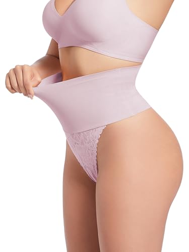 HBselect Shapewear Damen Bauchweg Unterhose, Spitze Miederhose Tanga Unterwäsche String Miederslip Figurformende Hoher Taille Miederpants Unterbauch Kontrolle Rosa von HBselect