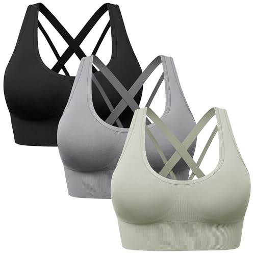 HBselect Sport BH Damen Starker Halt Träger Gekreuzt Rücken Große für Fitness Lauf Yoga Gepolstert Bustier Cross Back Push up BH XXL Schwarz Grün Grau von HBselect