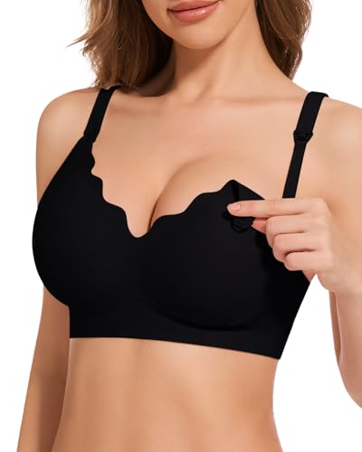 HBselect Still BHS ohne Bügel Seidig Schwangerschaft Mutterschaft BHS Umstands Nahtlos mit zusätzlichen BH-Verlängerung Schlaf BH für Damen Schwarz L von HBselect