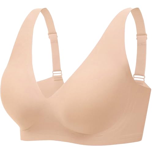 HBselect Womens Wireless Bra Womens One Smooth U Underwire Bra Beige XL 9002 von HBselect