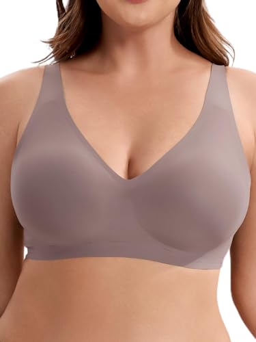 HBselect Womens Wireless Bra Womens One Smooth U Underwire Bra Grey XL 9002 von HBselect