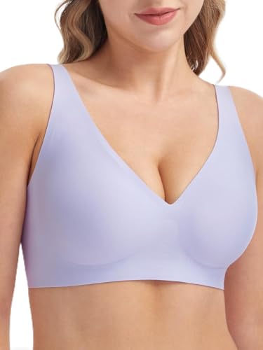 HBselect Womens Wireless Bra Womens One Smooth U Underwire Bra Purple L 9002 von HBselect