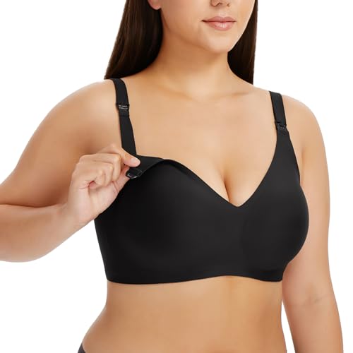 HBselect Still BH ohne Bügel Seidig Schwangerschafts BH Glatt Mutterschaft BH Umstands Nahtlos Womens Wireless Bra Womens Schlaf BH für Damen Underwire Bra Black von HBselect