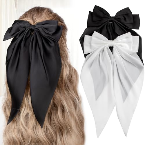 Haarschleifen für Damen und Mädchen, Satin-Haarschleifen – große übergroße Haarspangen mit langem Schwanz, elegante Haarbänder, Kokett-Stil, Haarschmuck, Geschenke, 2 Stück von HC Honey Coco