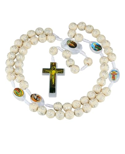 HCAXKFMMXU 6 Farben Kreuz Gebetskette Rosenkranz Halskette Zufällige Heilige Ikone Medaille Spacer Perlen Kruzifix Anhänger Chaplet Religiöser Schmuck von HCAXKFMMXU