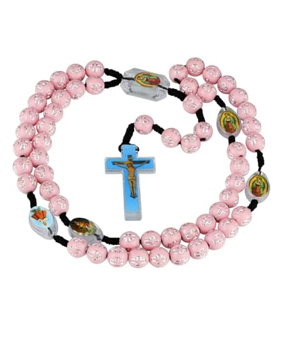 HCAXKFMMXU 6 Farben Kreuz Gebetskette Rosenkranz Halskette Zufällige Heilige Ikone Medaille Spacer Perlen Kruzifix Anhänger Chaplet Religiöser Schmuck von HCAXKFMMXU