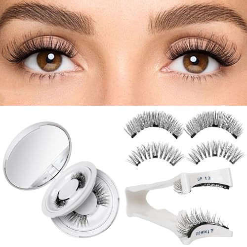 Magnetische Wimpern mit Applikator für Damen, 1 Paar, kein Kleber erforderlich, weiche falsche Wimpern, natürlicher Look, wiederverwendbares Wimpern-Set, einfach zu tragen und zu entfernen (Stil B) von HCAXKFMMXU