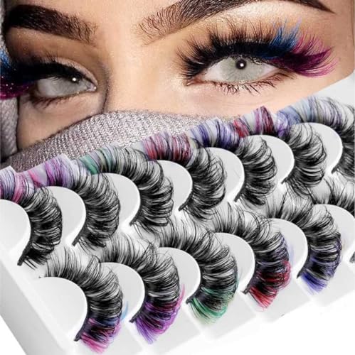 RUIENGCOMM farbige falsche Wimpern, natürlich, wasserdicht, dick, flauschig, russische Streifen, falsche Wimpern, künstliche Nerz-Wimpern, geeignet für den täglichen Gebrauch oder Urlaub, für Mädchen RUIENGCOMM farbige falsche Wimpern, natürlich, wasserdicht, dick, flauschig, russische Streifen, falsche Wimpern, künstliche Nerz-Wimpern, geeignet für den täglichen Gebrauch oder Urlaub, für Mädchen von HCAXKFMMXU