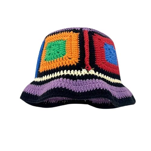 Häkeln Eimer Hut für Frauen Strick Handgemachte Faltbare Kappe Casual Fischer Caps Strickmützen, A-Regenbogen, Large Häkeln Eimer Hut für Frauen Strick Handgemachte Faltbare Kappe Casual Fischer Caps Strickmützen, A-Regenbogen, Large von HCBLWY