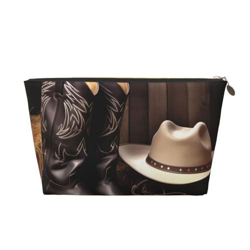 HCBPWVQA Leder-Make-up-Tasche für Damen, Reise-Kulturbeutel, Cowboy, schwarzer Hut, Westernstiefel, Kosmetiktasche, große Make-up-Tasche mit Reißverschluss, Gold, Einheitsgröße HCBPWVQA Leder-Make-up-Tasche für Damen, Reise-Kulturbeutel, Cowboy, schwarzer Hut, Westernstiefel, Kosmetiktasche, große Make-up-Tasche mit Reißverschluss, Gold, Einheitsgröße von HCBPWVQA