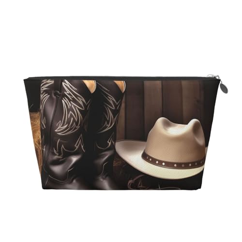 HCBPWVQA Leder-Make-up-Tasche für Damen, Reise-Kulturbeutel, Cowboy, schwarzer Hut, Westernstiefel, Kosmetiktasche, große Make-up-Tasche mit Reißverschluss, silber, Einheitsgröße HCBPWVQA Leder-Make-up-Tasche für Damen, Reise-Kulturbeutel, Cowboy, schwarzer Hut, Westernstiefel, Kosmetiktasche, große Make-up-Tasche mit Reißverschluss, silber, Einheitsgröße von HCBPWVQA