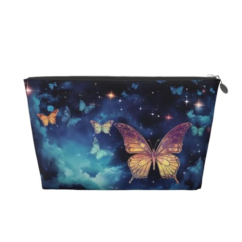 HCBPWVQA Leder-Make-up-Tasche für Damen, Reise-Kulturbeutel, Schmetterling, Kosmetiktasche, große Make-up-Tasche mit Reißverschluss, silber, Einheitsgröße von HCBPWVQA