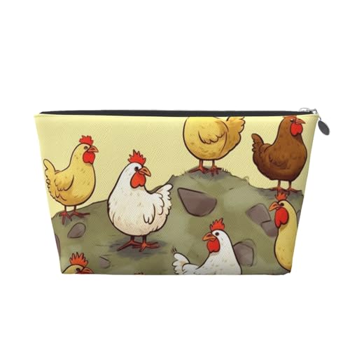 HCBPWVQA Leder-Make-up-Tasche für Damen, Reise-Kulturbeutel, eine Brut von Hühnern, Kosmetiktasche, große Make-up-Tasche mit Reißverschluss, silber, Einheitsgröße von HCBPWVQA