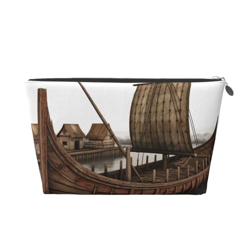 HCBPWVQA Make-up-Tasche aus Leder für Damen, Reise-Kulturbeutel, Boot, Kosmetiktasche, große Make-up-Tasche mit Reißverschluss, silber, Einheitsgröße von HCBPWVQA