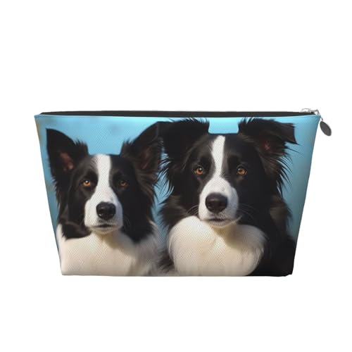 HCBPWVQA Make-up-Tasche aus Leder für Damen, Reise-Kulturbeutel, Border Collie, Kosmetiktasche, große Make-up-Tasche mit Reißverschluss, silber, Einheitsgröße von HCBPWVQA