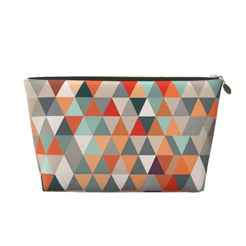 HCBPWVQA Make-up-Tasche aus Leder für Damen, Reise-Kulturbeutel, Dreieck-Muster, Kosmetiktasche, große Make-up-Tasche mit Reißverschluss, Gold, Einheitsgröße von HCBPWVQA